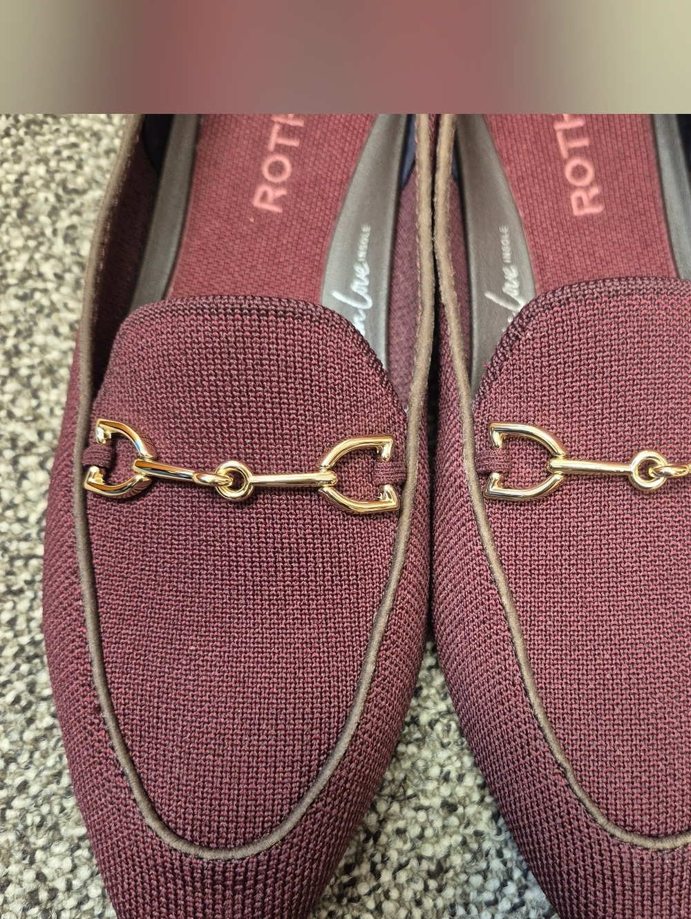 Rothys Burgundy Knit Slip-On Loafers with Gold Double bit 8 - Picture 2 of 7